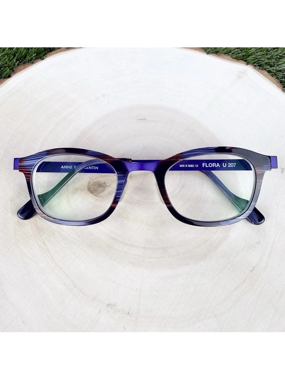 Anne et Valentin Eyeglasses Frames FLORA U 207 Purple Blue Brown Striped France